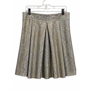 Anthropologie Jessy B Metallic Pleated Skater Skirt 2X Gold Geometric